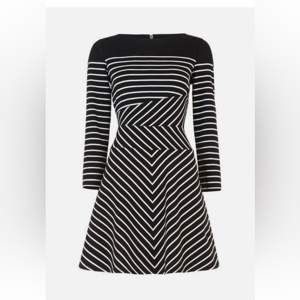 BCBG Maxazaria Koryn Striped Black/White Skater Dress, size S, amazing quality
